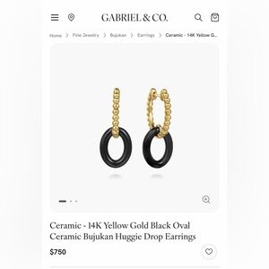 Gabriel & Co 14K Yellow Gold Black Oval Ceramic Bujukan Huggie Drop Earrings